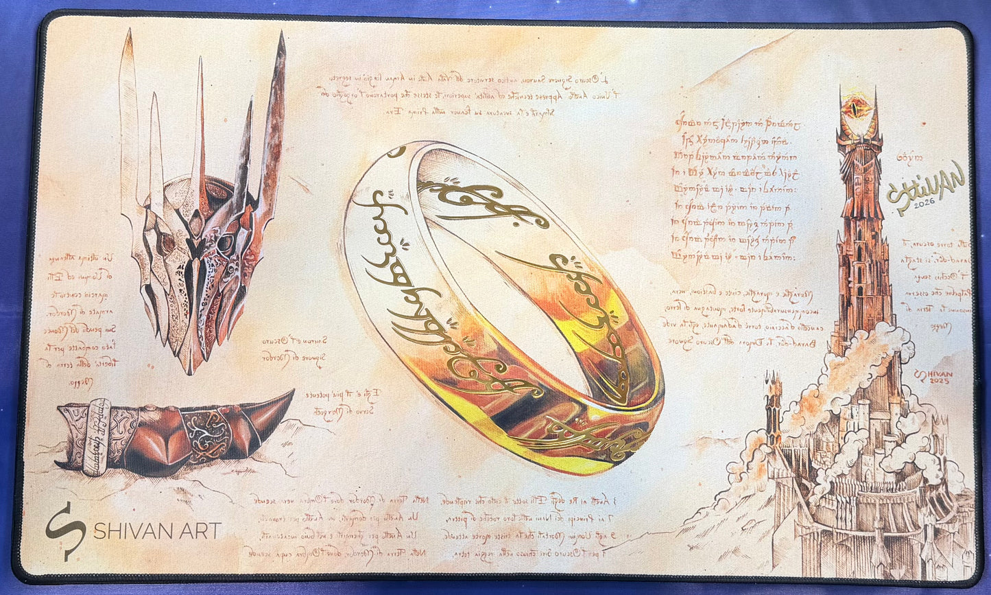 What if Da Vinci discovered the One Ring? - Shivan Art - Signed Playmat, Stitched Edges and Foil Elvish
