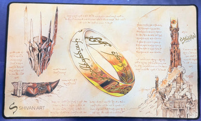 What if Da Vinci discovered the One Ring? - Shivan Art - Signed Playmat, Stitched Edges and Foil Elvish