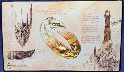 What if Da Vinci discovered the One Ring? - Shivan Art - Signed Playmat, Stitched Edges and Foil Elvish