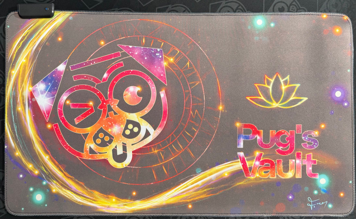 Ancestral Pug - RGB Light Playmat + Stitched Edges Francesca Verona Art X Pug's Vault